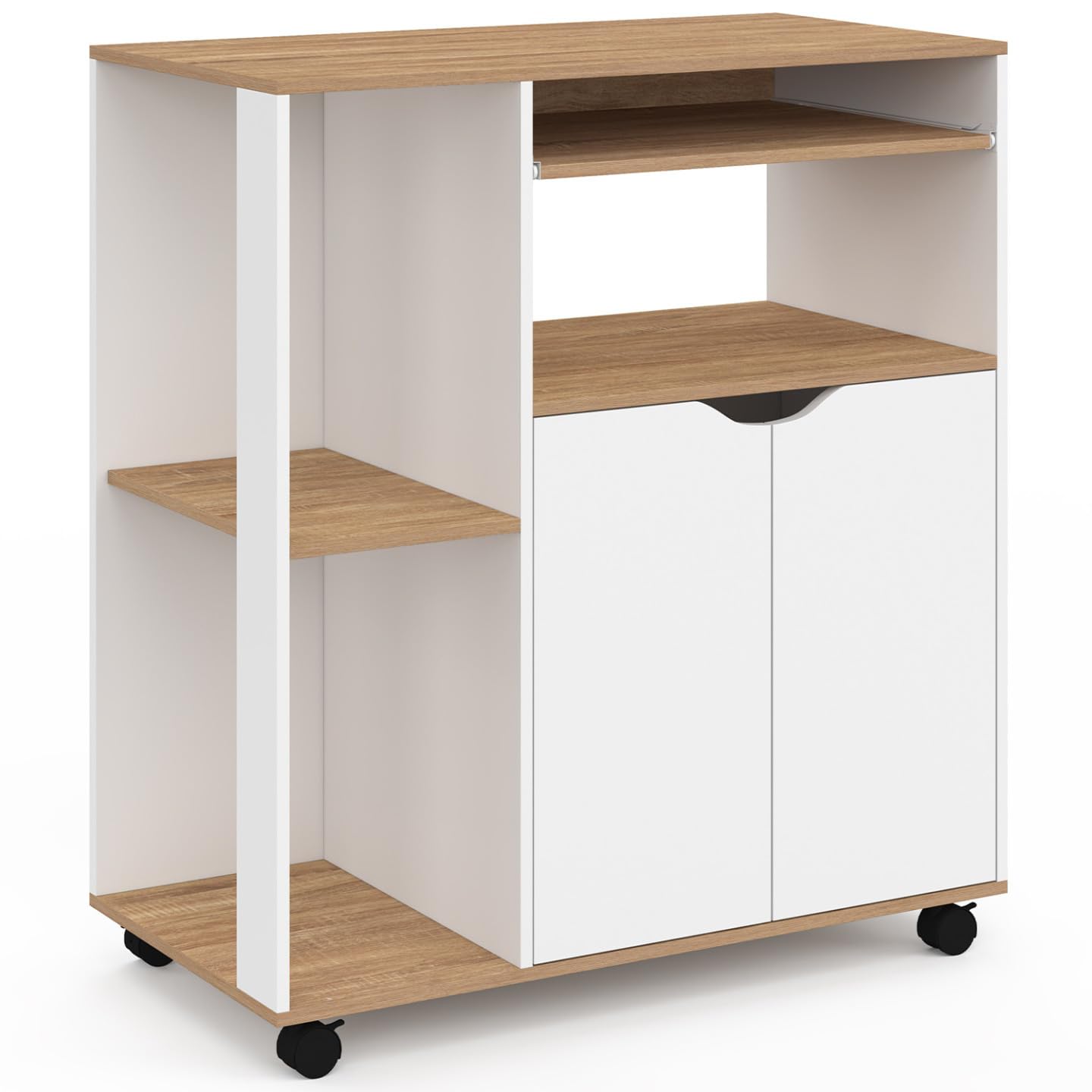 IDMarket - Desserte de cuisine COSI bois blanc et plateaux façon hêtre L.76 CM