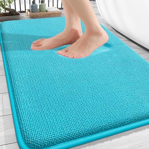 Image of OLANLY Thick Memory Foam Bath Mat Rug 30x20, Extra Soft Absorbent Bathroom Rug, Quick Dry Bath Mats, Non-Slip, Machine Washable Carpet for Bathroom, Tub and Shower, Home Decor Accessories, Aqua Sky