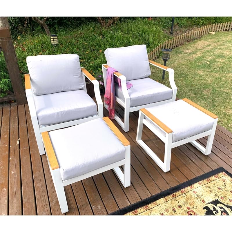 Direct Wicker 2 Piece Iron & Fabric Ottomans with Cushion in White