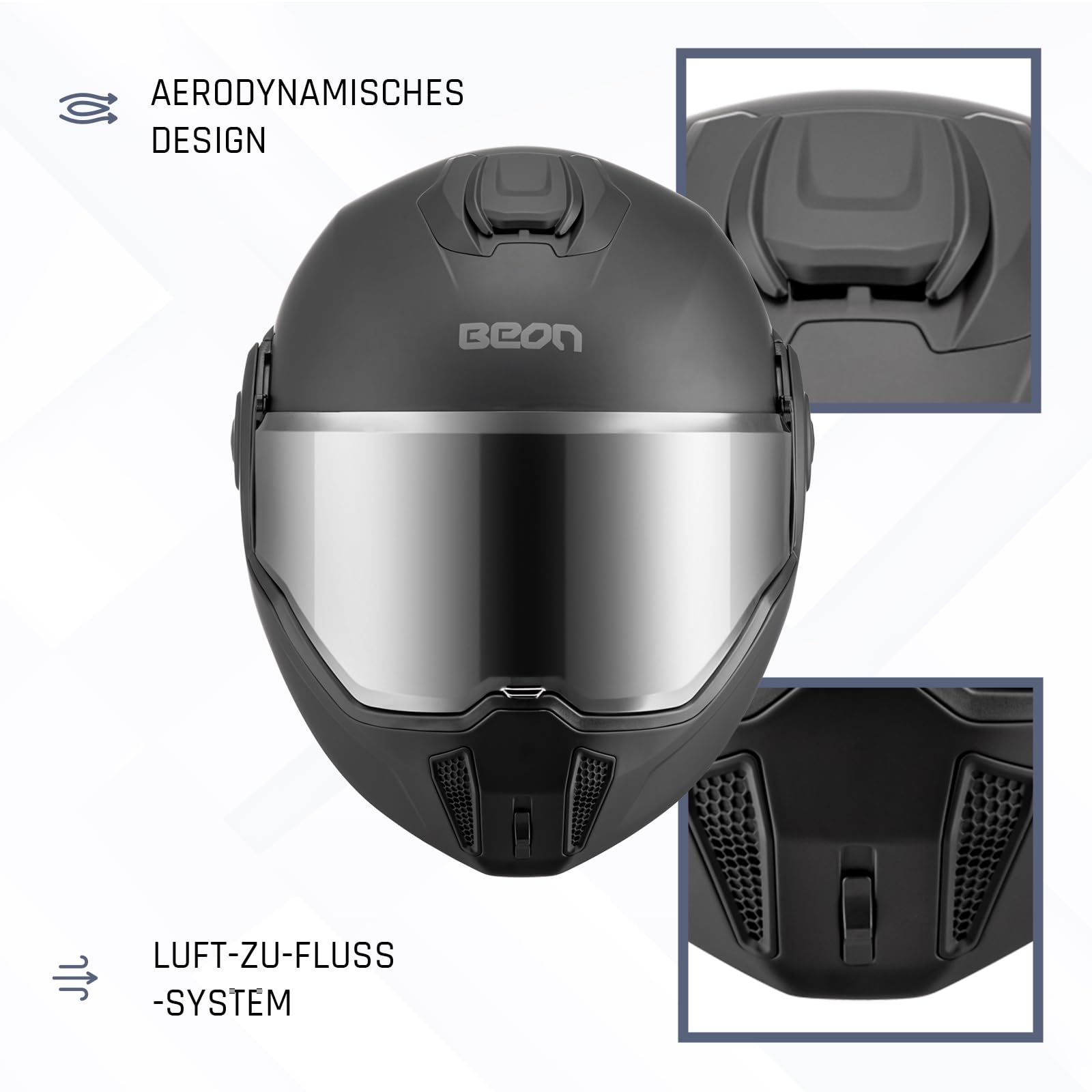 BEON Stradale Motorradhelm Klapphelm – Systemhelm mit Visier & Sonnenblende, 180° Flip-Up Integralhelm für Damen & Herren, Roller- & Motorradhelm
