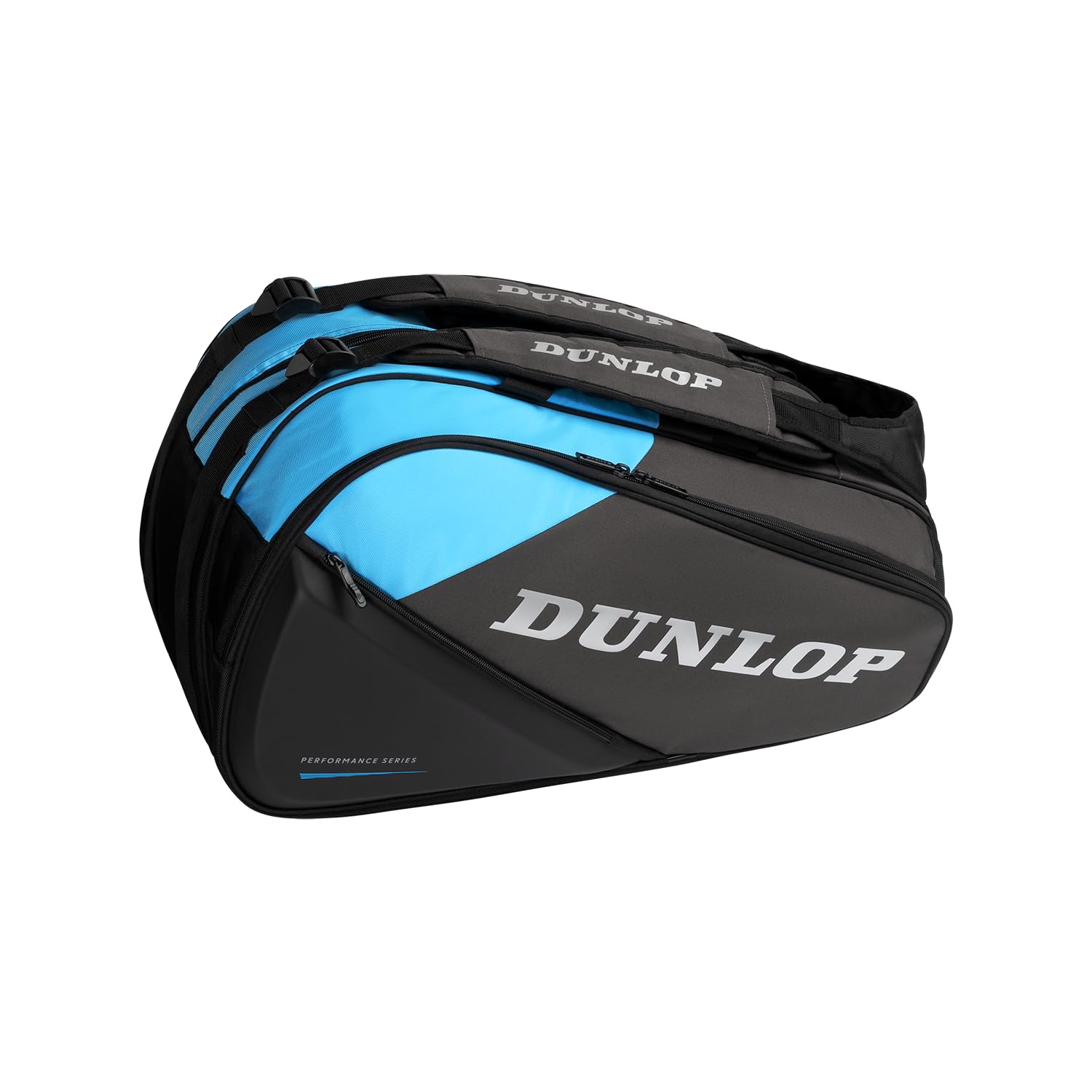 Dunlop FX Performance Padel Bag - Thermal bag a 3 scomparti, 65L - Nero/Gun Metal/Cian - Stile Premium Zaino