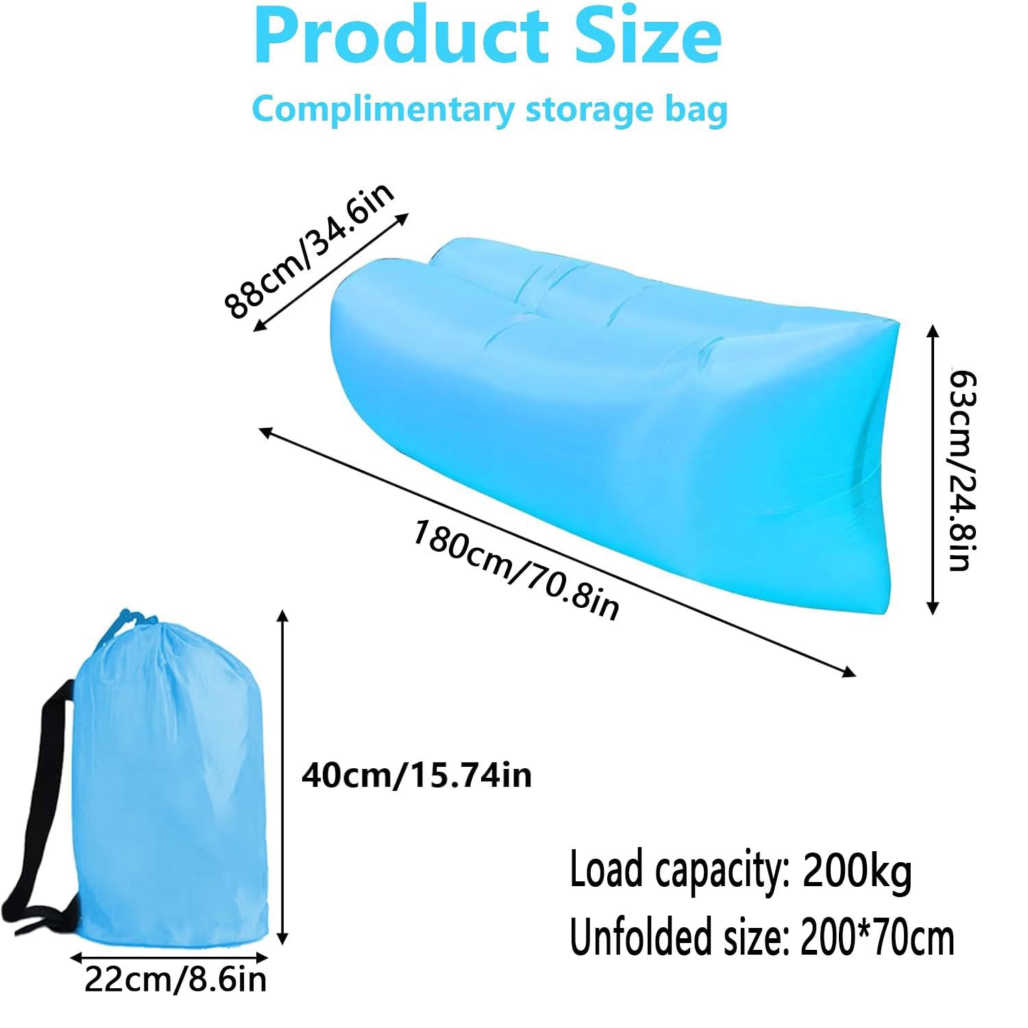 Nadmuchiwana sofa Kemping Nadmuchiwana sofa Kemping z torbą do przechowywania nadmuchiwany leżak hamak powietrze na zewnątrz sofa powietrzna do podróży, na kemping, pikniki, wędrówki wieczorem na