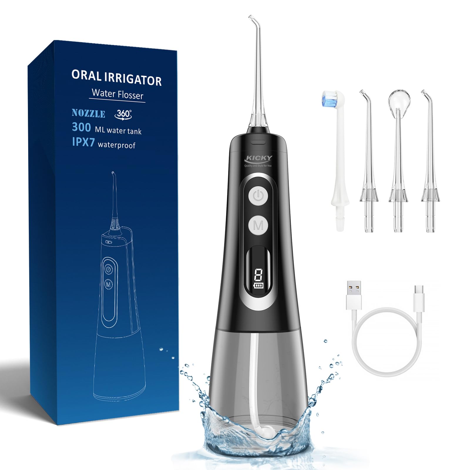 Water Dental Flosser Teeth Pick Portable and Rechargeable IPX7 Waterproof Personal Orthodontic Supply Water Teeth Cleaner for Home Travel Dental Oral Irrigator, Selection of Modes (K708Pro)