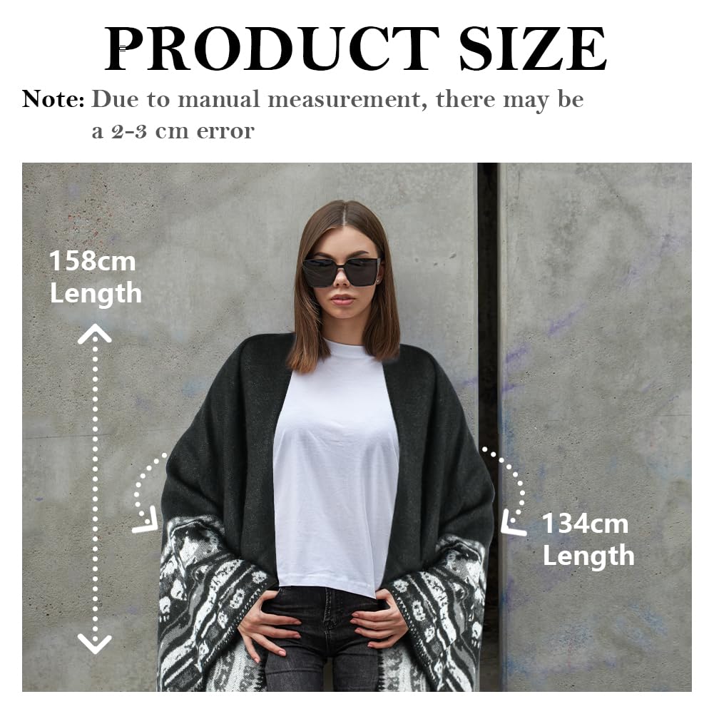 HOTUT Drapé Tricoté Poncho Cardigan, Poncho Mince Chaud, Poncho Ouvert Châle Cape, Femme Poncho Châle Ouvert Cape, Cardigan Echarpe Croisée Devant, pour Temps Froid