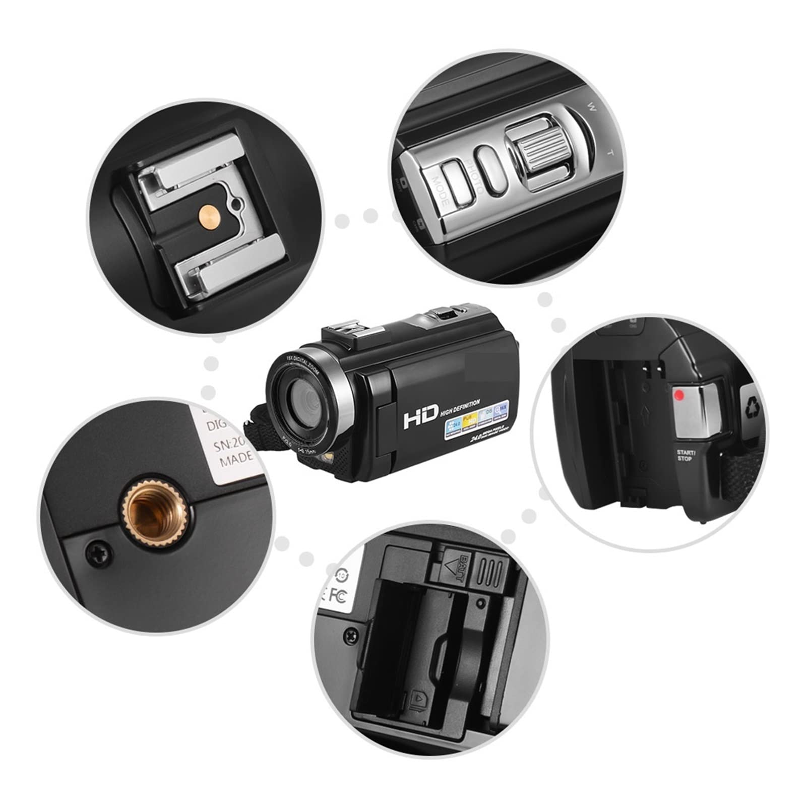 Videocamera, Videocamera digitale HDV-201LM 3 Schermo di pollici 108. 0P FHD. Camcorder della videocamera 4MP 16x. Zoom + batteria ricaricabile(Option 3)