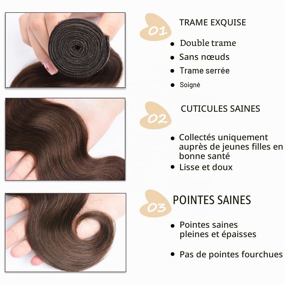 26 26 26 Inch Cheveux Humain Bundles Human Hair Extension Body Wave Unprocessed Brazilian Virgin Weave Hair Chocolate Brown Tissage Naturel Cheveux Humain Bundles for Women 50g/Bundle