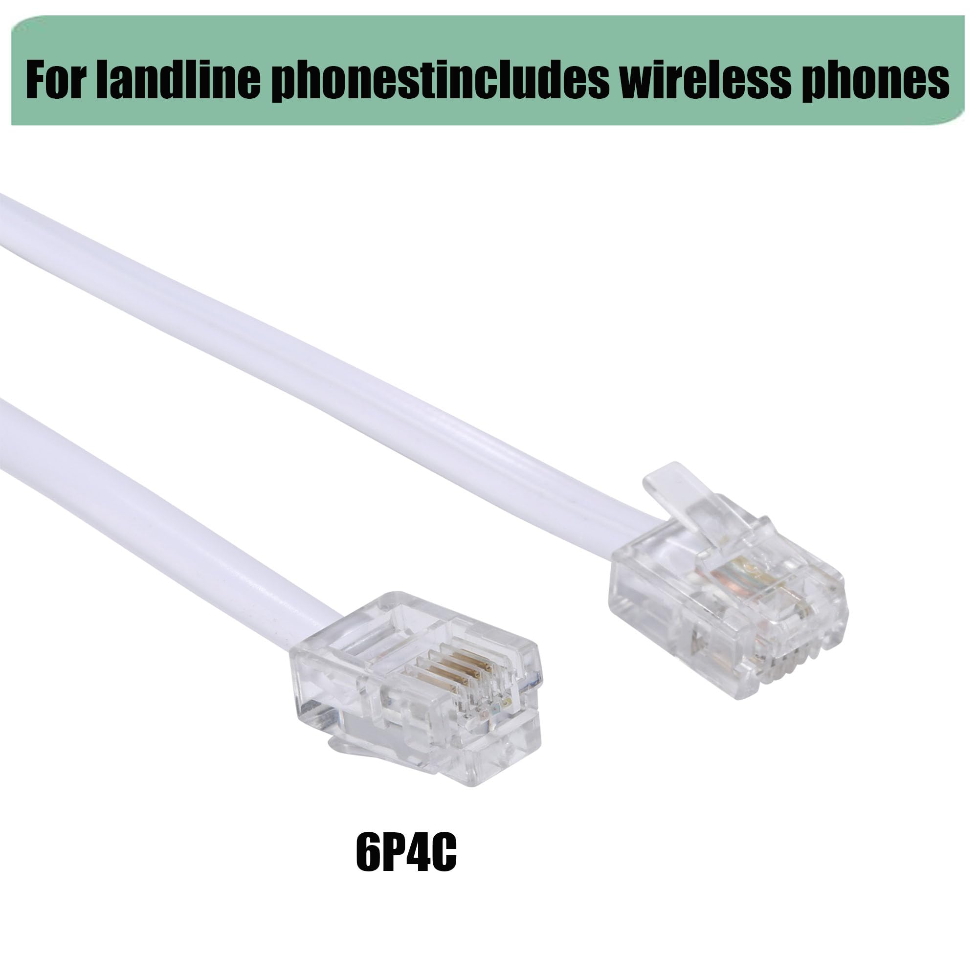 30 m langes Telefon-Verlängerungskabel, Telefonkabel, mit Standard-RJ11-Stecker und 2,5 cm Kupplungen und 30 Kabelclip-Halterungen, Weiß