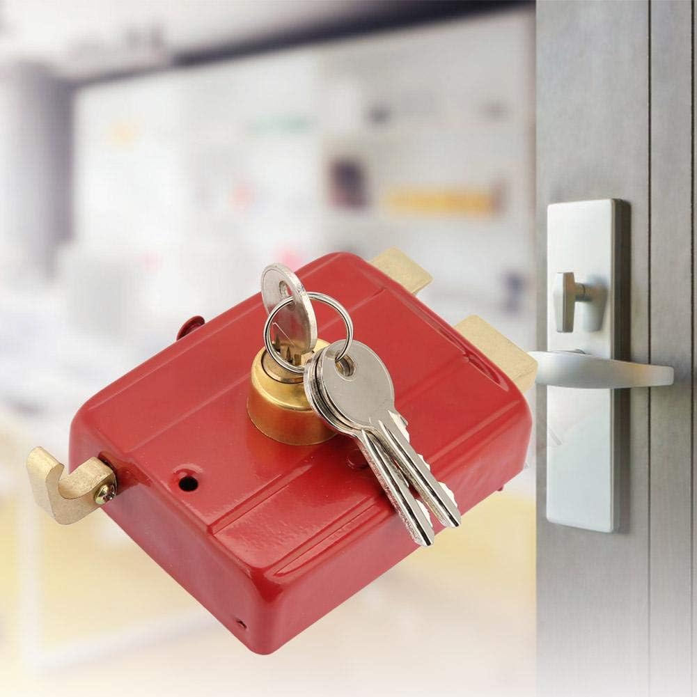 Puertas verticales antirrobo con bisagras con fácil de instalar, cerradura de borde de cerrojo de metal, cerradura de seguridad roja con llaves para puerta de ront y seguridad en el hogar