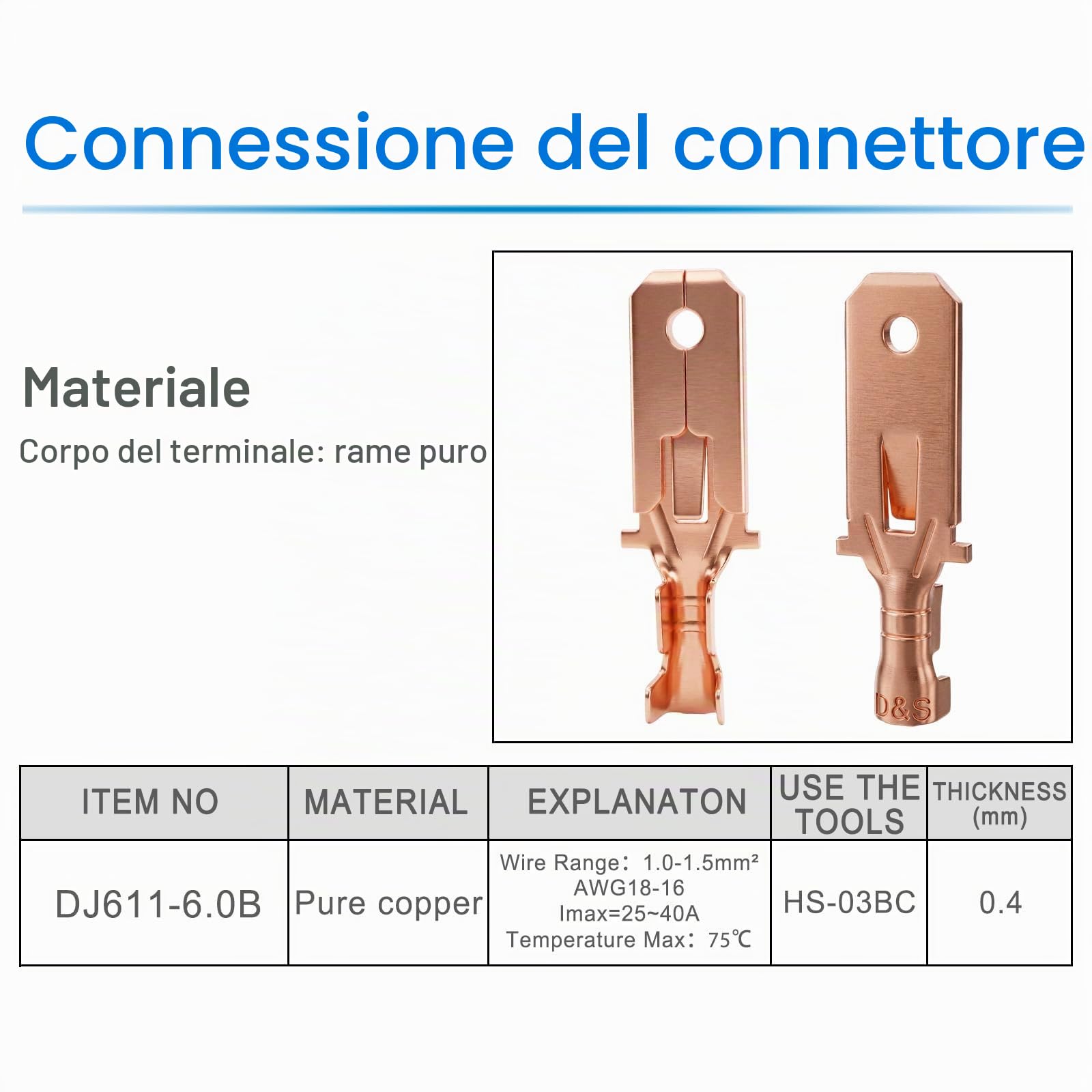 Heschen 100 connettori a compressione rapidi da 6,3 mm, non isolati