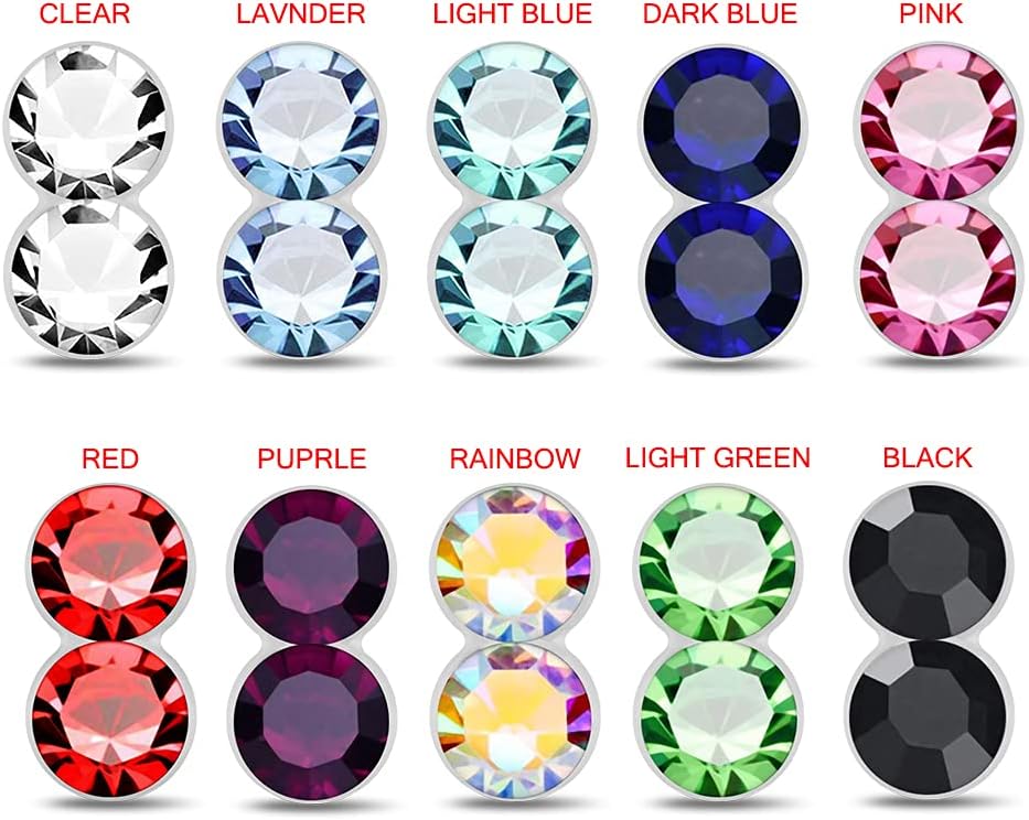 Rainbow Double Round Crystal Stone Top 22 Gauge 925 Sterling Silver Ball End Nose Stud Nose Piercing