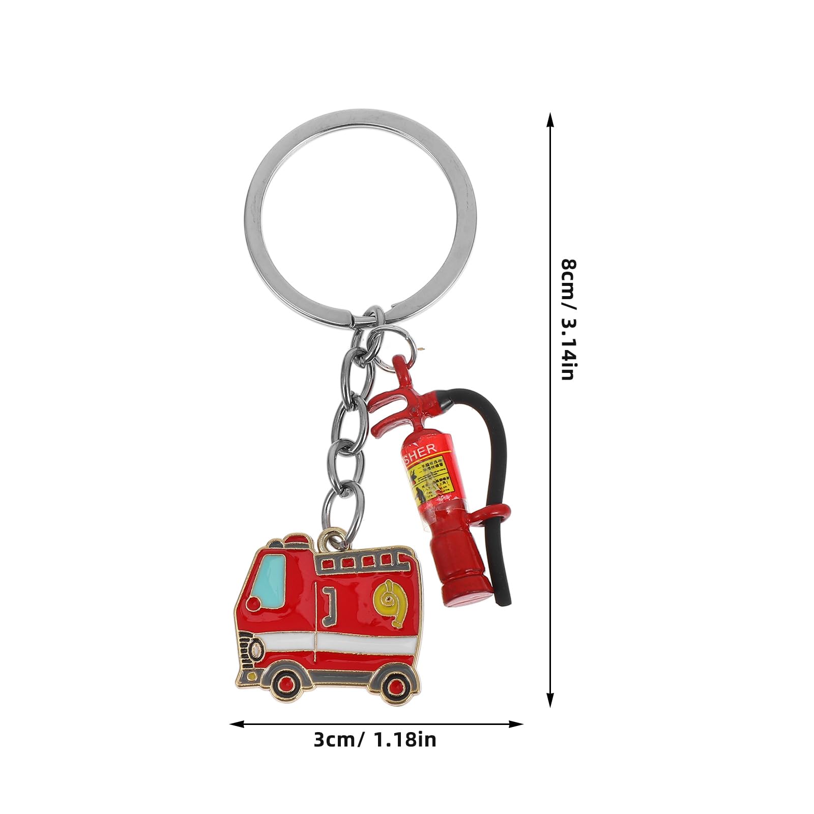 LOGOFUN 6PCS Firefighter Keychains Fire Extinguisher Keyrings Mini Metal Fire Truck Key Pendants for Firefighting Theme Bag Backpack Supplies