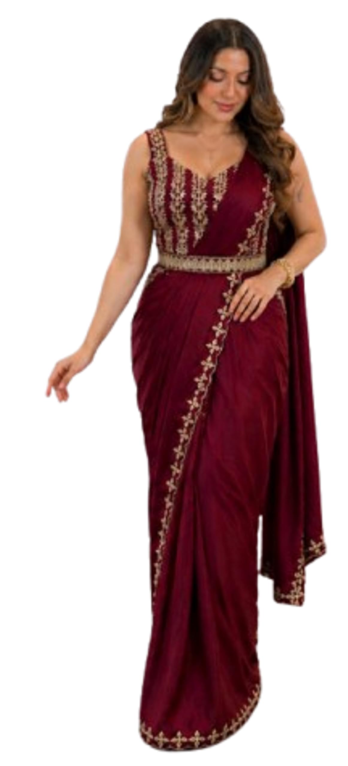 Saree for Women And Girls Style Saree with Embroidery Sequins work Blouse Ready to Wear Party Outfit Crep Silk Indo-Western Saree Koti fashion-image-33