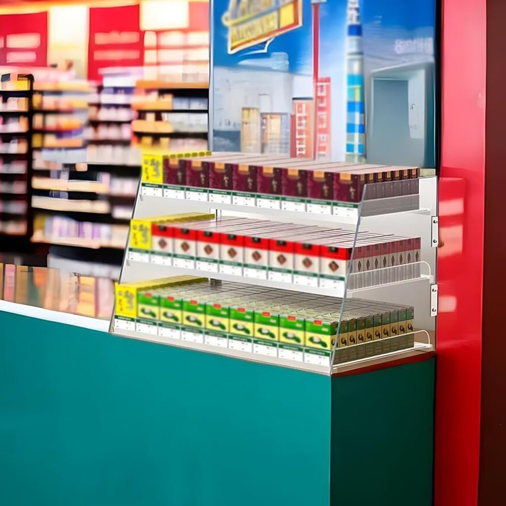 Support de cigarettes monté sur mur pour optimiser l'espace caisse en magasin
