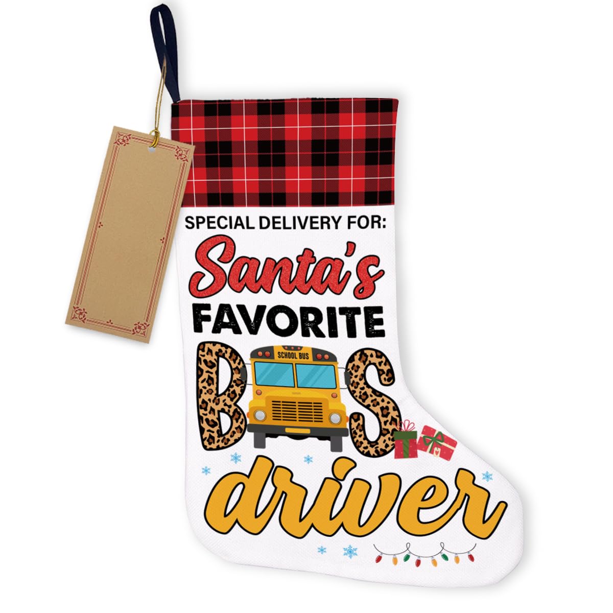 HOIJAUMAI Bus Driver Gifts Christmas Stocking Special Delivery for Santa's Favorite Bus Driver Xmas Stocking for Fireplace Stairs Wall Hanging Xmas Home Decor 18 x 12 Inches