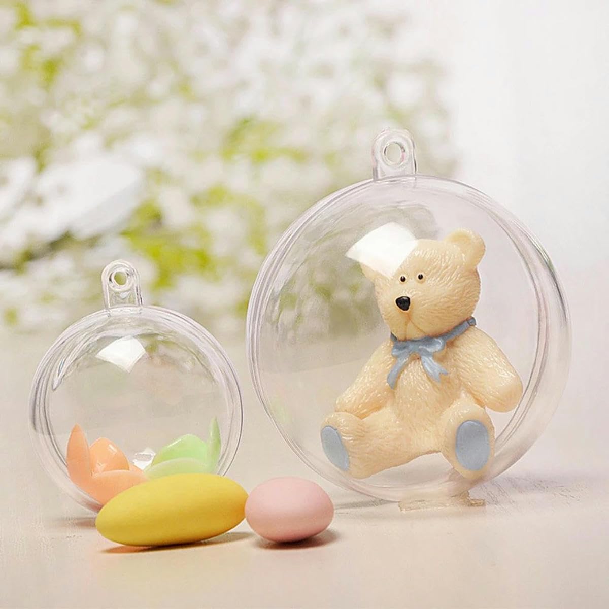 5/10 Uds./Juego de Bolas Transparentes, Esfera navideña rellenable, Adorno de árbol de Navidad, Bola Abierta Transparente para decoración de Fiesta de Navidad-10 Uds.-8cm