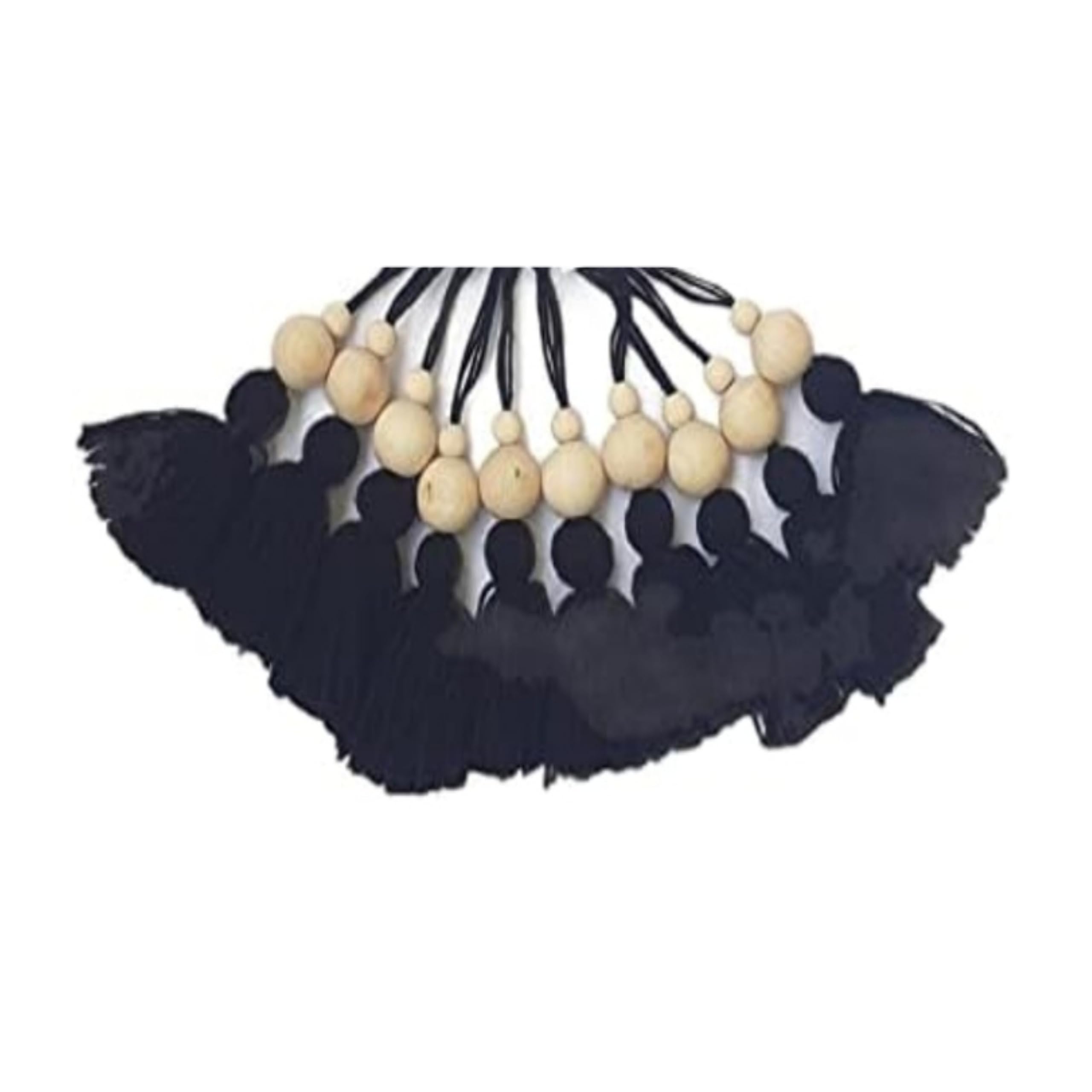 Malena Enterprises Wollen Black Tassel with wodden Beads for bandarwal dandia Dress and Craft Work,Wall Hanging,Dupatta,Stole/DIY/Black Woolen Tassels Pack of 10 (size3) Approx