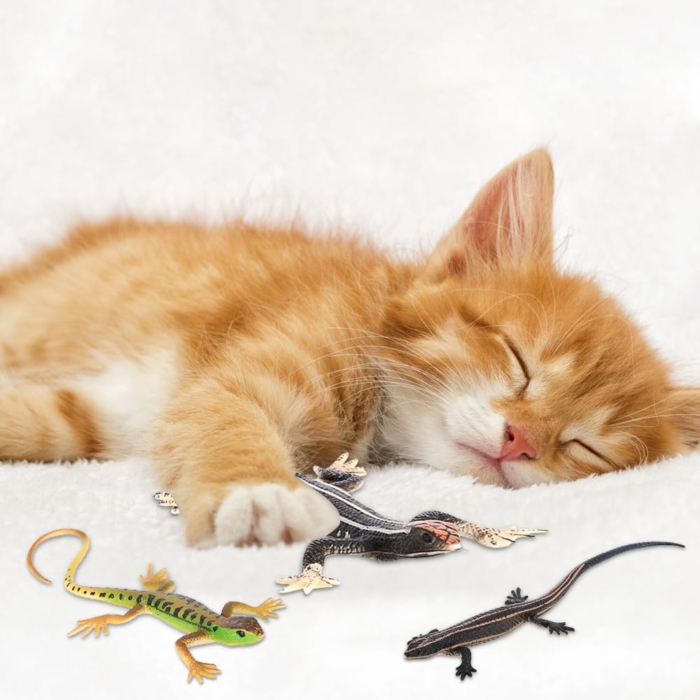 DONGKER Lucertola Giocattolo per Gatti,4 Pezzi Giocattoli Rettili Simulati in PVC per Gattini e Gatto Adulti di Età Superiore ai 6 Mesi e Regalo di Natale