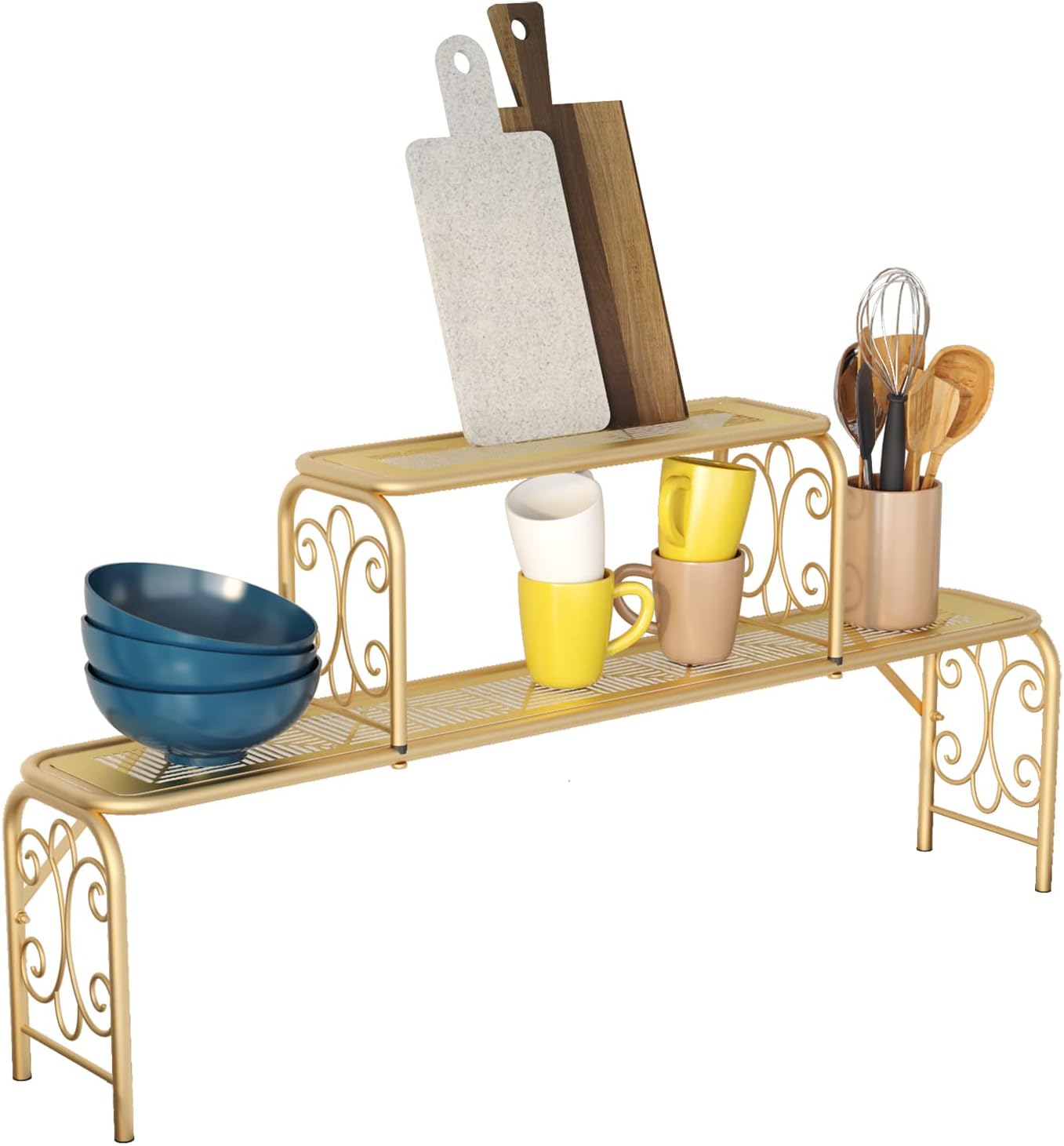 HOMEFORT Scroll Over The Sink Shelf Kitchen, Metal 2-Tier Storage Rack for Kitchen Accessories, Multi-Purpose Shelf for Top of Sink,36.02" W x6.10 D x15.74 H