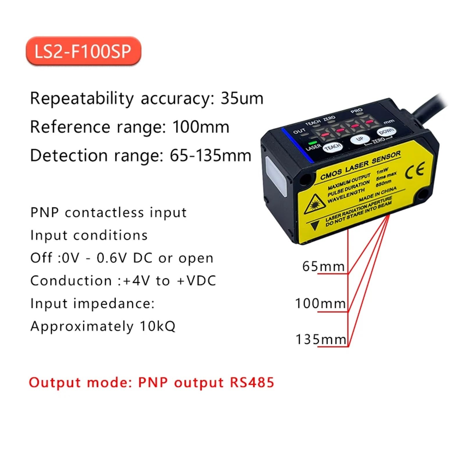 Czujnik ruchu o wysokiej precyzji 0,005 mm analogowy 485 do pomiaru grubości, wysokości i położenia(LS2-F100SP RS485)