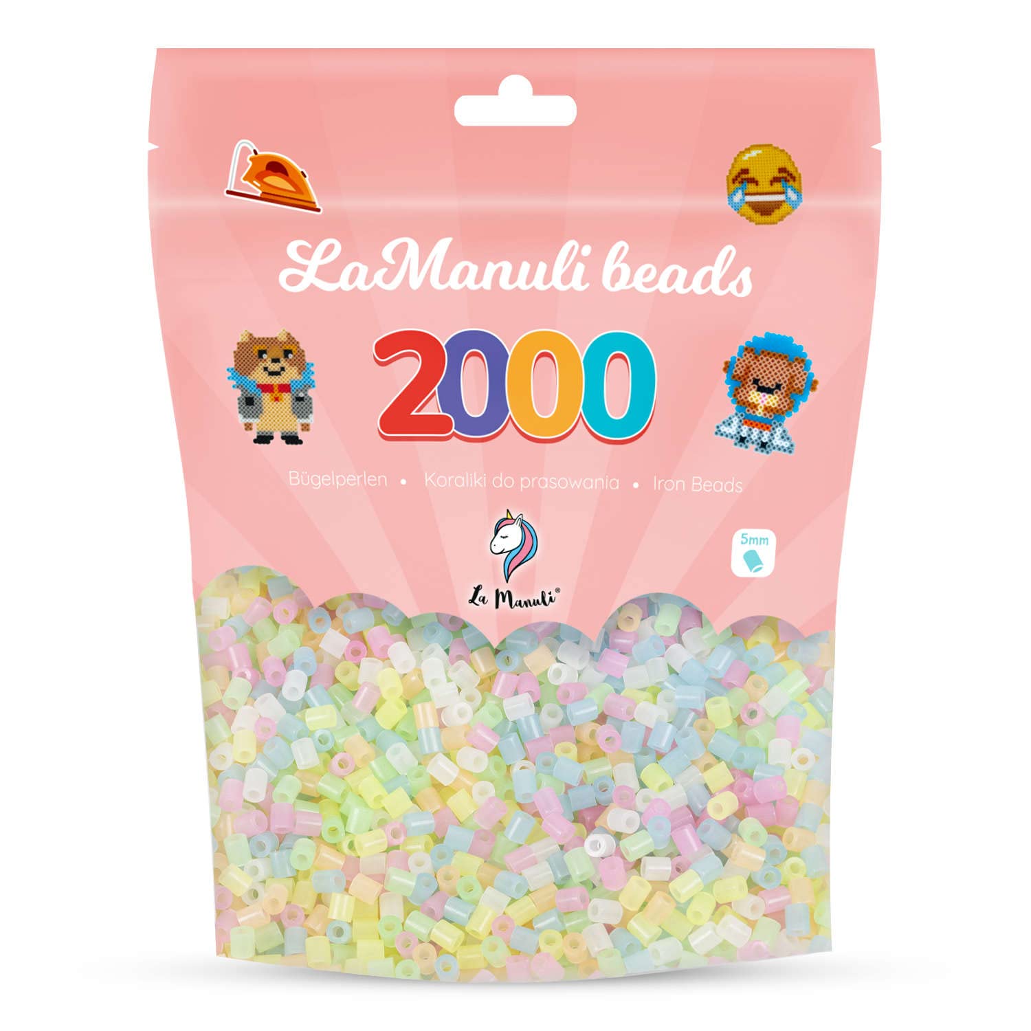 La Manuli Bügelperlen ca. 2000 Stück Midi Perlen Im wiederverschließbaren Beutel | Nachfüllset Bastelperlen Mit jeder Marke Beads kompatibel | 5 mm Steckperlen (Im Dunkeln Leuchtend)
