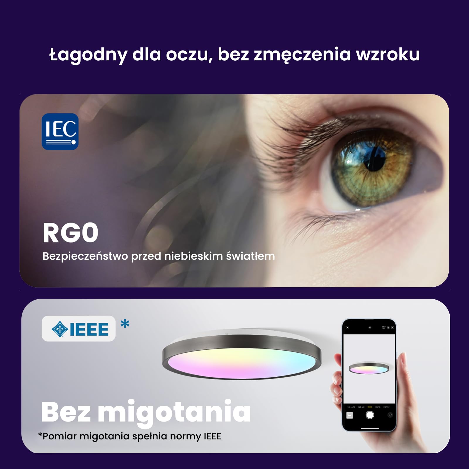 Yeelight Inteligentne oświetlenie sufitowe LED RGB, 50 W, 3000 lumenów, 2700 K-6500 K, możliwość ściemniania, DIY, kompatybilna z Alexą, do salonu, sypialni, kuchni, korytarza, 50 cm