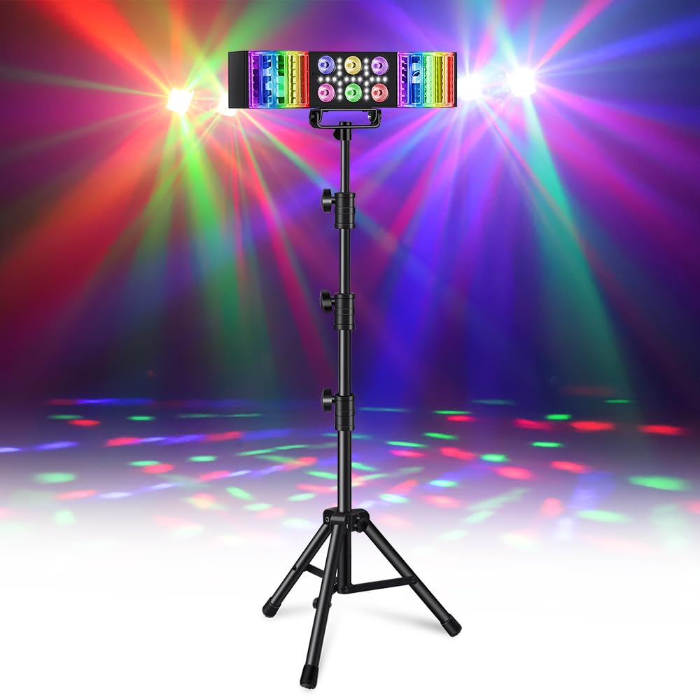 N-Gear Party Bar Three LED Lichtsystem mit 6x4W RGBW, 14x1W RGB, 2x3W Derby, 21xSMD Weiß, 50W, Plug & Play, mit Stativ & Fernbedienung, für Bühne, Club, Event, Deko, Innenbereich
