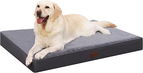 MIHIKK Camas ortopédicas impermeables para perros de gran tamaño para jaula con funda extraíble lavable, alfombrilla de espuma para mascotas con