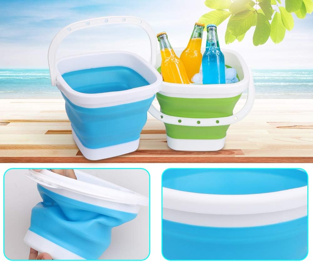 Jumbo Folding Foldable Sand Beach Buckets Toys Set Large Sand 3L Collapssible Buckets With Beach Shovels Kit Garden Tool Set for Kids Adults Camping, Travelling, Fishing,Car Washing,Summer Fun : Toys & Games