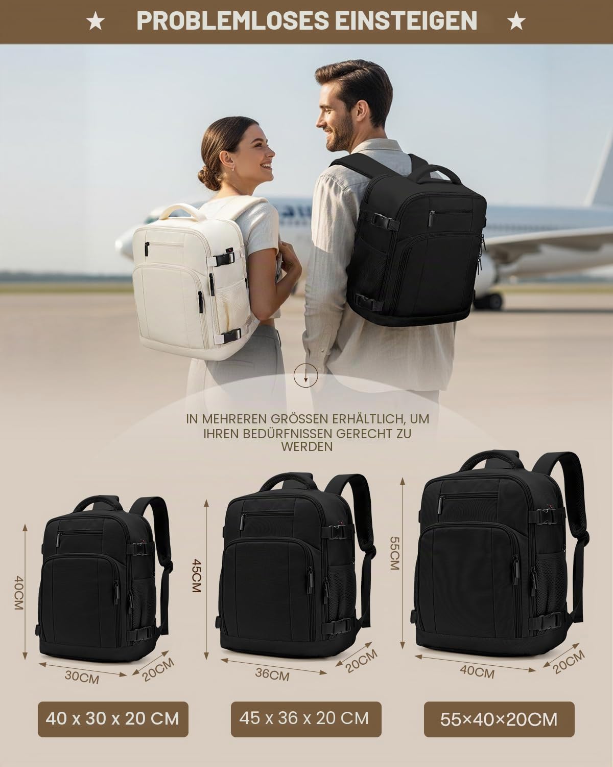 Plecak podróżny do kabiny samolotu 40x30x20, plecak kabinowy Ryanair, torba podróżna Ryanair 40x20x30 jest wodoodporny, bagaż podręczny z portem ładowania i kieszenią antykradzieżową, Czarny