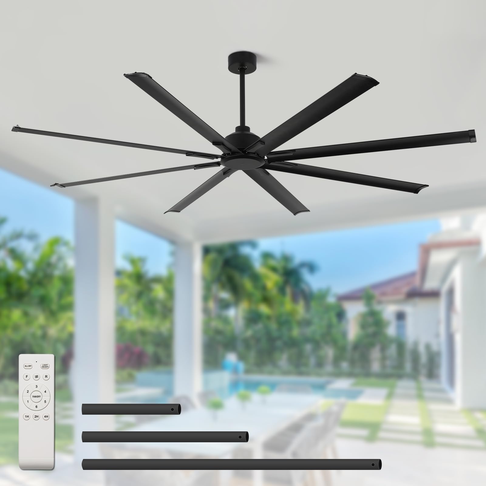 RIENAZA 84 Inch Industrial Ceiling Fans without Lights，Large Ceiling Fan with 8 Reversible Aluminum Blades, 6-Speed Remote Control, Home or Commercial