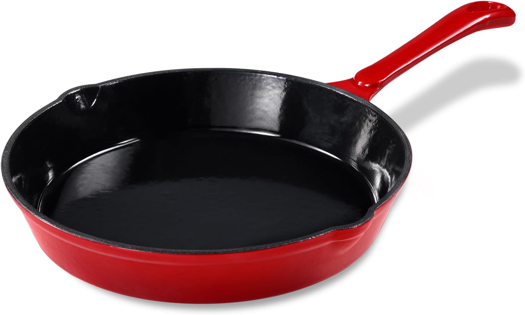 CAROTE Cast Iron Skillet Frying Pan, Oven, Stovetop, Grill, Campfire & Induction Compatible, Durable, Non-Toxic, Even-Heating Cookware, Red, Round, 10"