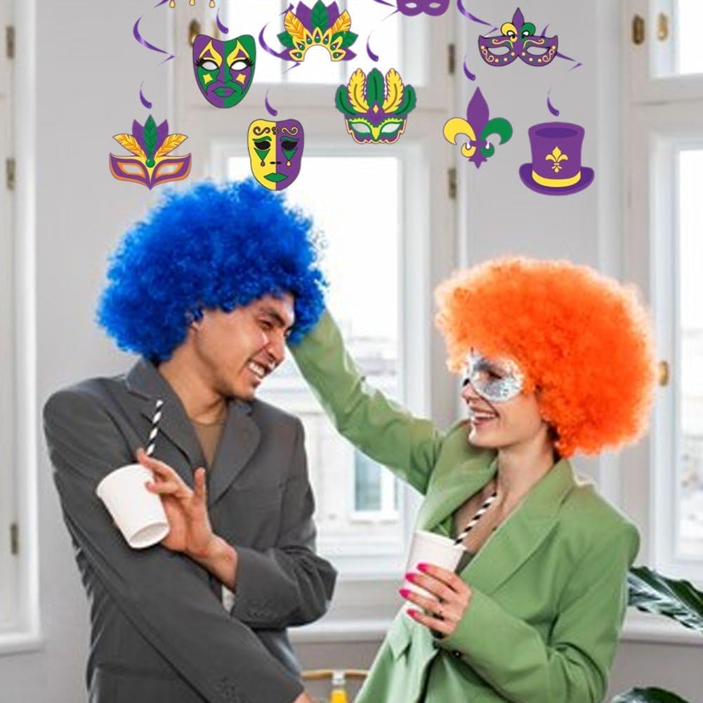 Mardi Gras Dekoracje, Mardi Gras Wiszące Wiry, Mardi Gras Dekoracje urodzinowe na artykuły imprezowe na maskaradę