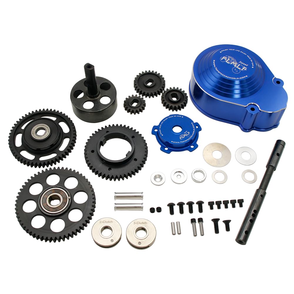smTSRC Metal Casing 3 Speed Gear Transmission Kit for FLMLF for 1/5 HPI ROVAN KM Baja 5B 5T 5SC Buggy Rc Car Parts (Blue)