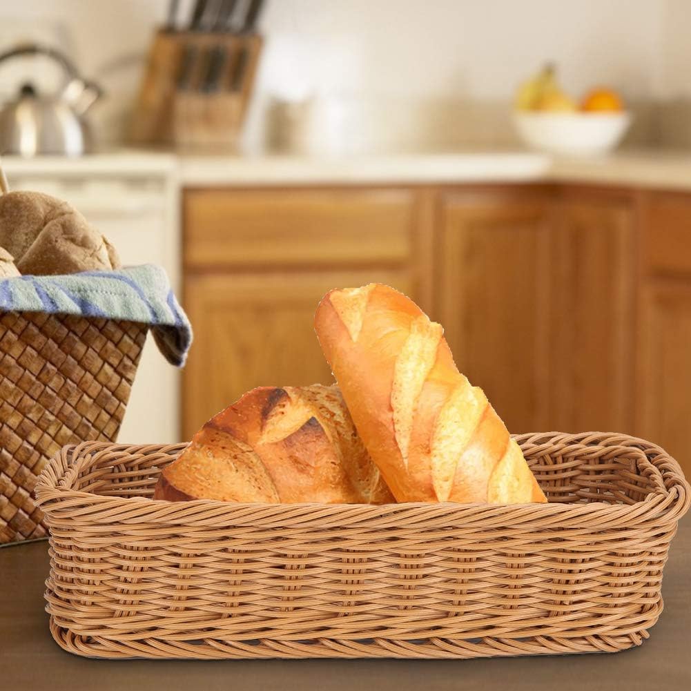 Panier à Pain Rectangulaire Imitation Rotin - 30x11x7 Cm, Lavable, Pour Fruits, Légumes, Présentation - 7