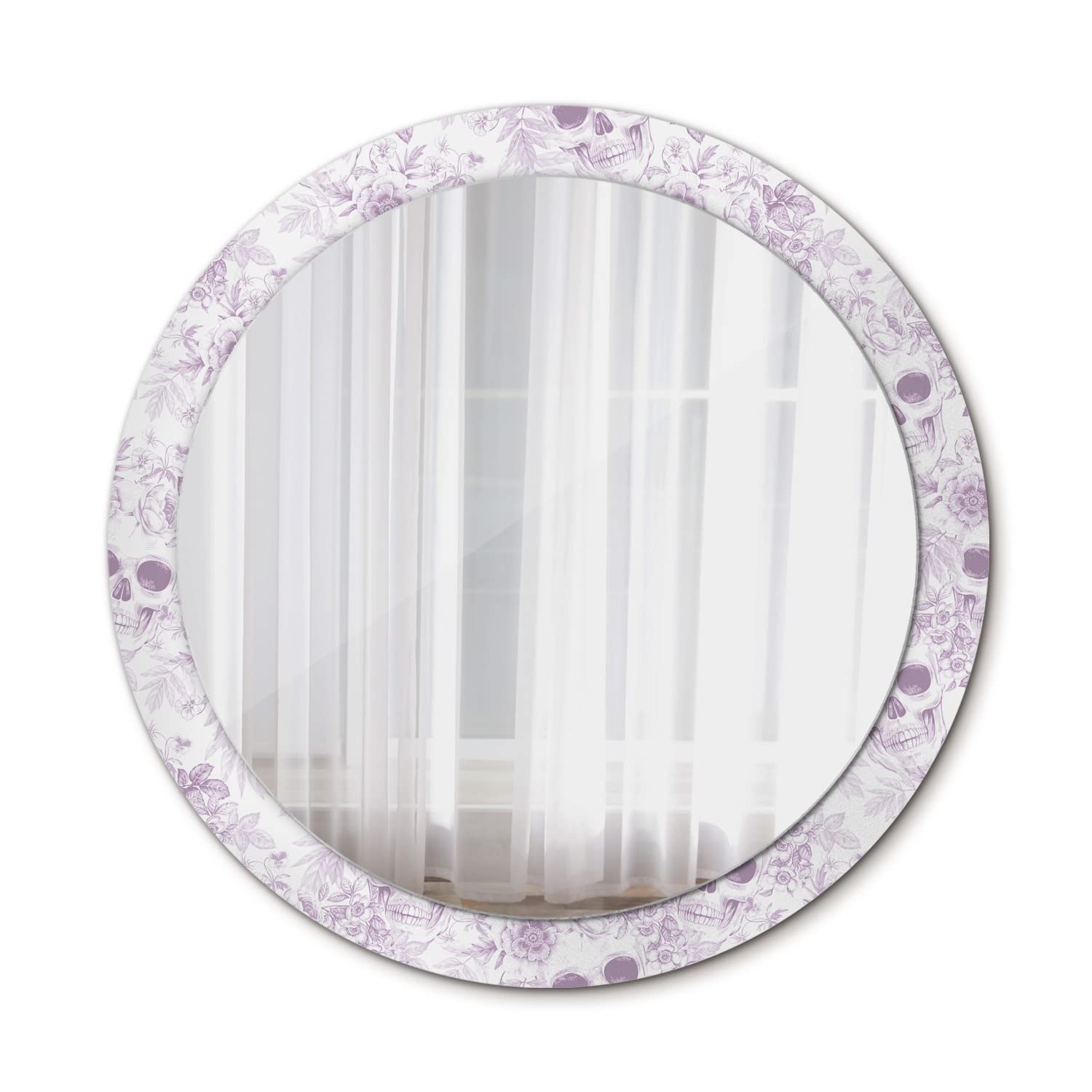 Miroir mural rond Ø90 cm Tulup avec motif de crânes en verre pour maquillage