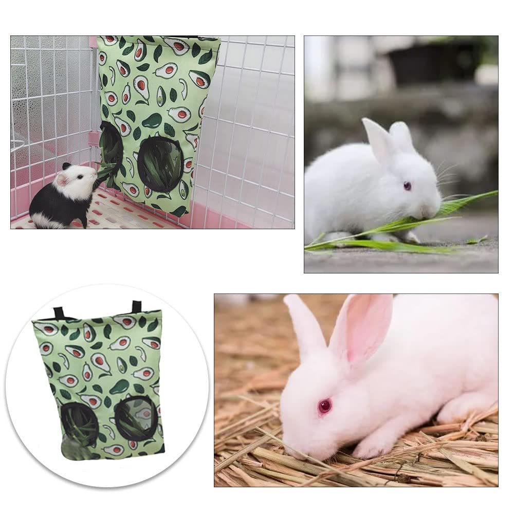 Pig Guinea Hay Feeder Rabbit Feeder Hanging Rabbit Hay Feeder Bag Foldable Hay Storage Bag for Rabbit Guinea Pig Hamster Chinchilla (Avocado-2 Holes) - image 7