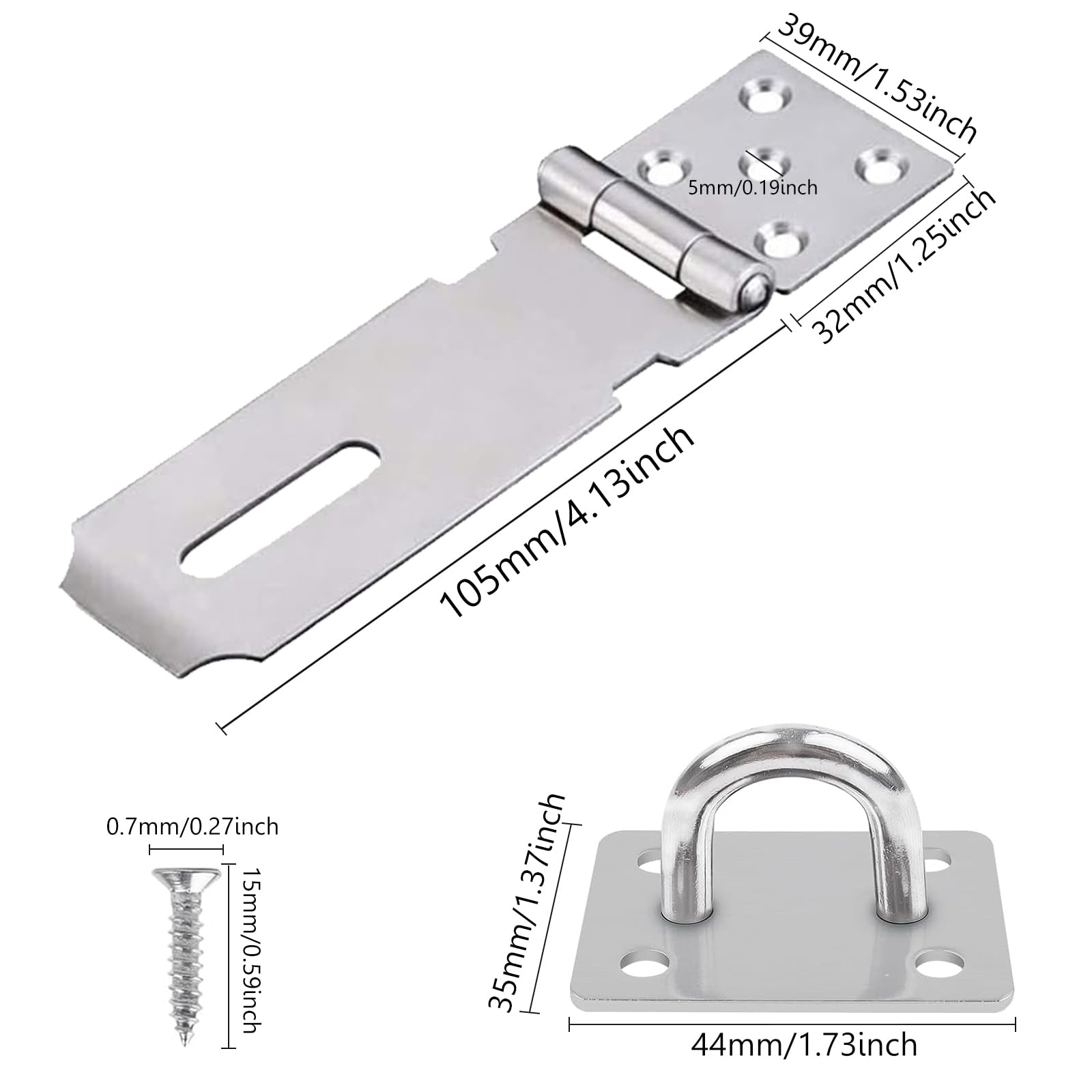 4 Pollici Lucchetto Hasp Chiusura Porta, Chiusura Lucchetto Hasp Serratura Della Porta Hasp con Viti, Retto Lucchetto Hasp in Acciaio Inox per Camera da Letto, Garage, Armadio