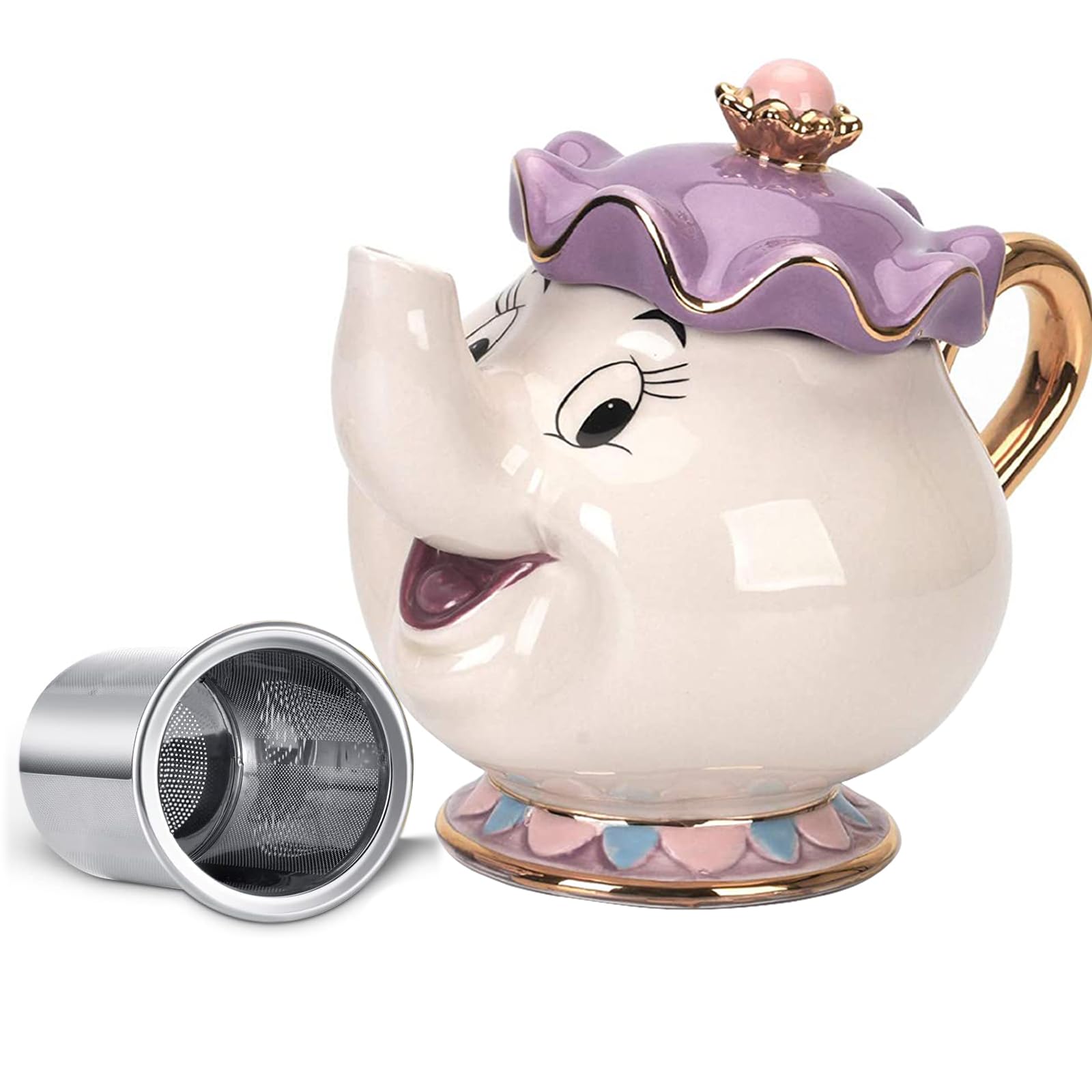 GZHaiTuoSi Mrs. Potts Teekanne, Porzellan-Teekanne mit Teesieb und Deckel, Die Schöne und das Biest, 540 ml, Weiß