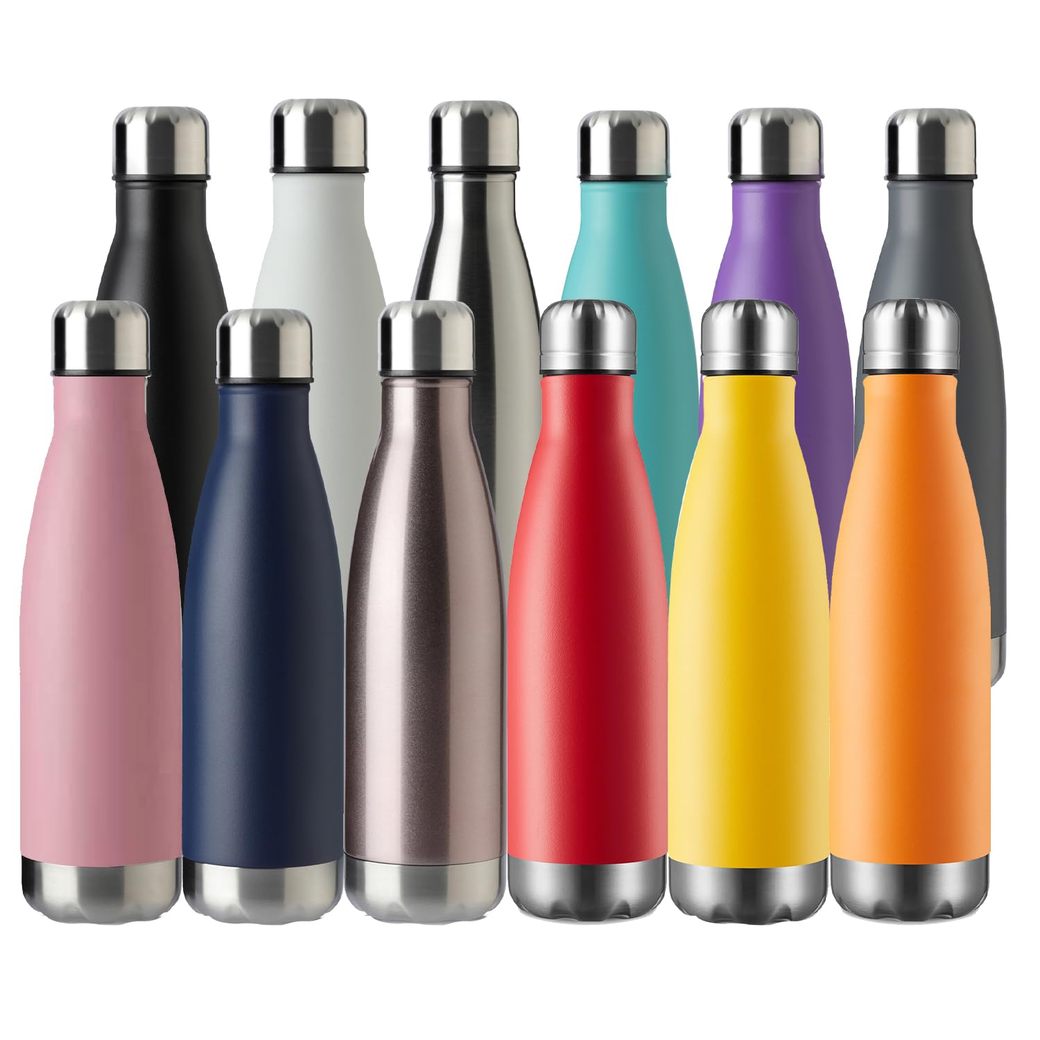 17oz Sport Water Bottle Vacuum Insulated Stainless Steel Sport Water Bottle Leak-Proof Double Wall Cola Shape Water Bottle,Keep Drinks Hot & Cold (colorful,12 Pack)