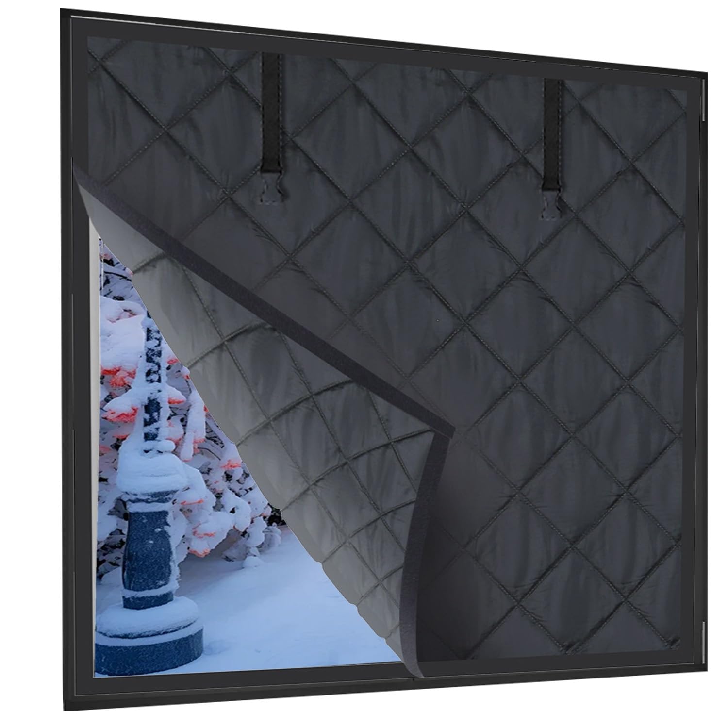 Fenster Isolierung Gegen Kälte, Fensterabdeckung Thermo Vorhang für Winter, Wärmeschutzvorhang isolierfolie Kälteschutz kälteschutzfolie Cover Klettbefestigung(Schwarz,82x82in/210x210cm)