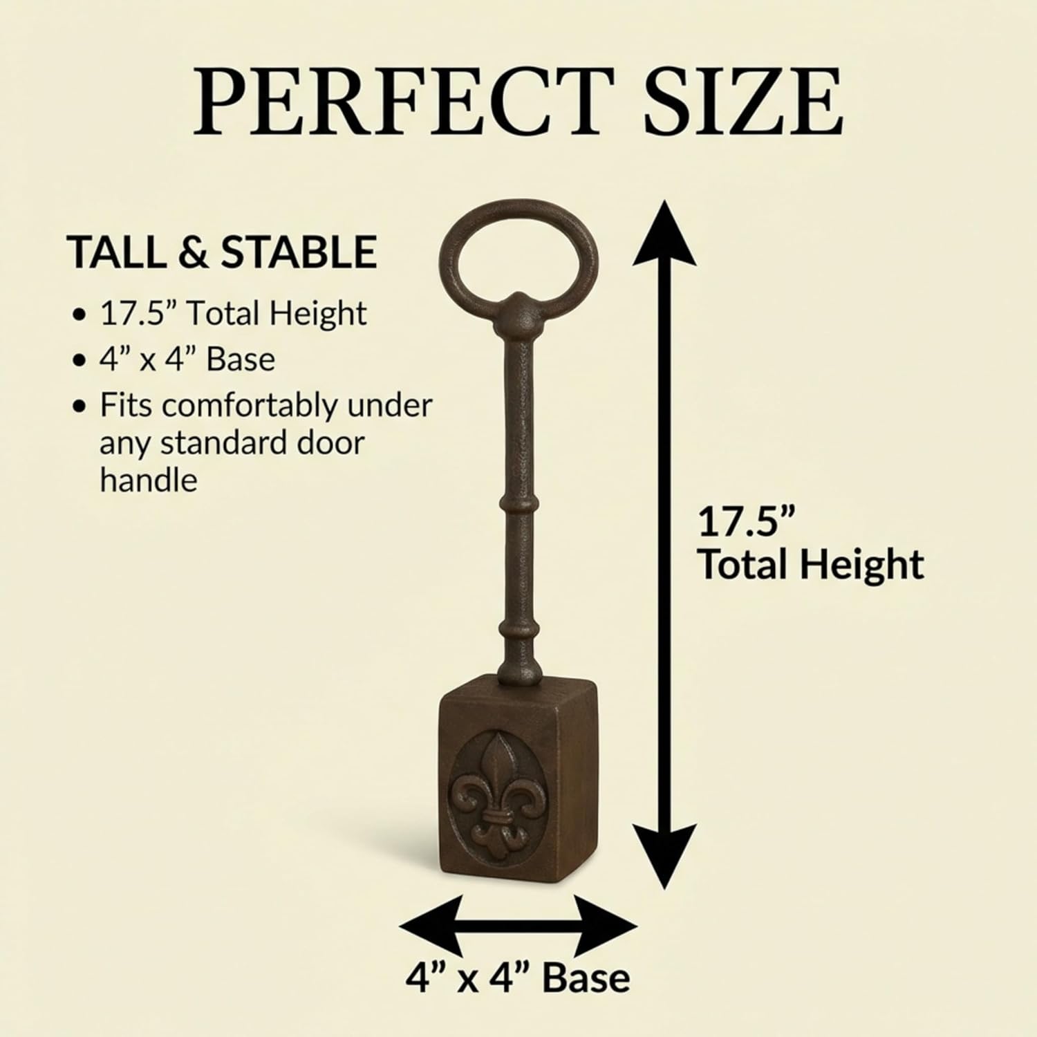 Lulu Decor, 100% Cast Iron Heavy Door Stopper with Thick Adjustable Handle, Doorstop with Fleur de lis Design and Hammered Finish (7.4 lb)