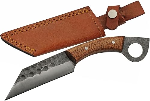 Szco Supplies Cuchillo de caza con mango de madera de espiga completa de 9.5 pulgadas con funda, marrón (HS-4442)