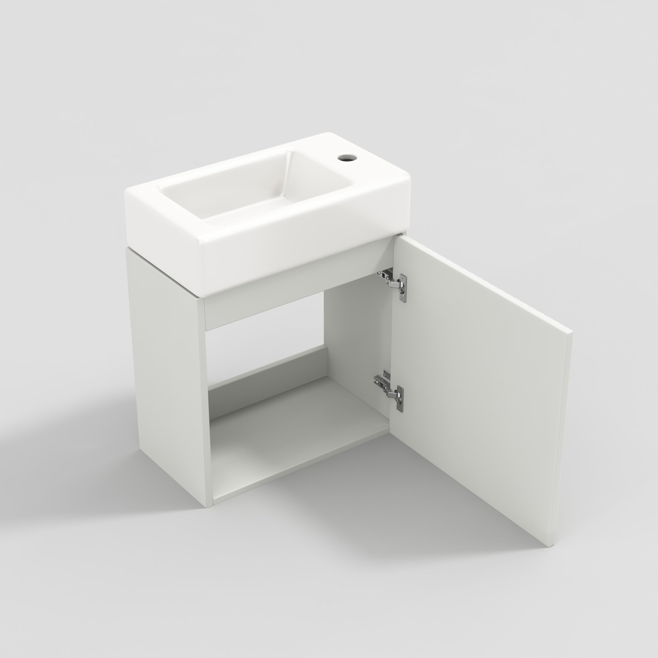 Meuble Salle de Bain avec Vasque Moderne, Vasque en Céramique avec Meuble Sous-vasque 46 cm, Meuble Vasque Suspendu, Petit Meuble Salle de Bain pour Invités, Meuble Vasque WC, Gris/Blanc/Naturel