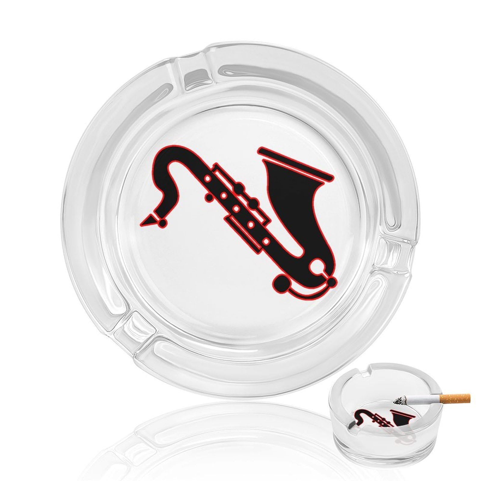 Saxophone Print Ashtray Portable Round Glass Outdoor Ash Tray for Home Office Garden Pub