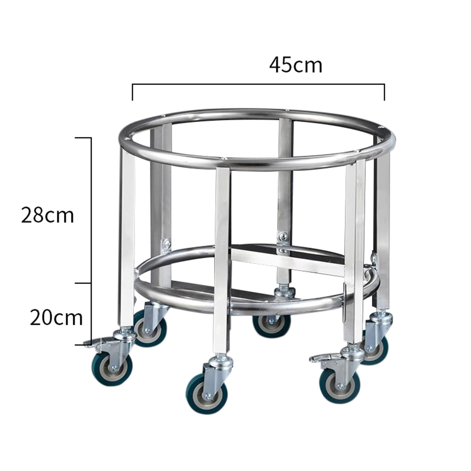 Carrello portavaso in acciaio inox resistente, con ruote girevoli, per ristoranti e giardini (45 x 45 x 48 cm)
