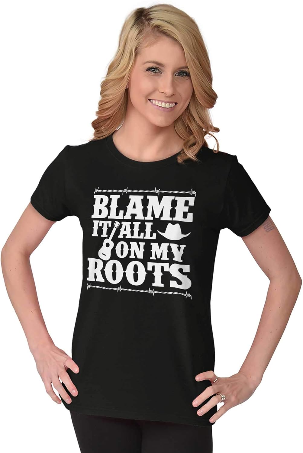 Blame It On My Roots Country Music Womens Slim Fit Graphic Tee