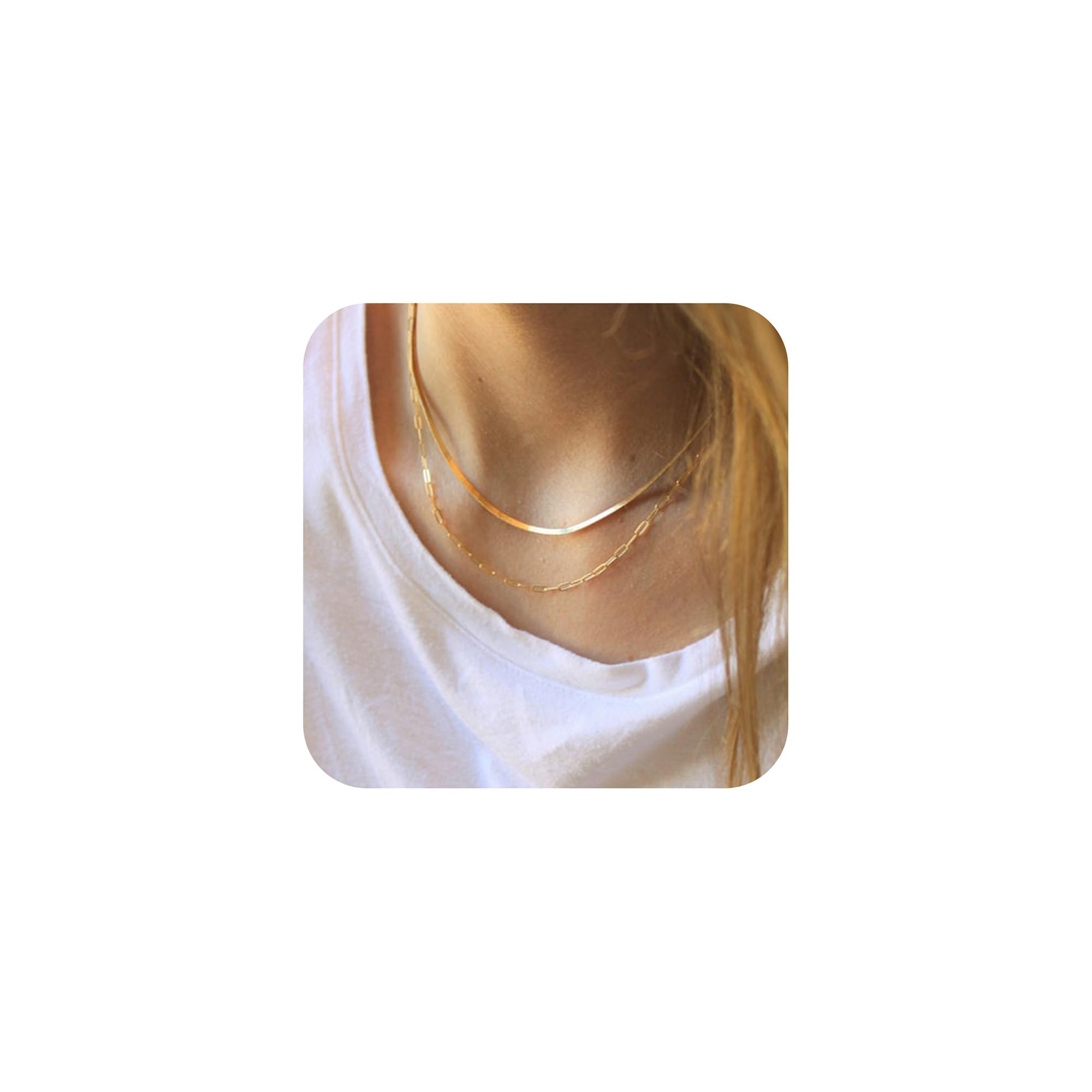 Turandoss Gold Chain Necklace for Women Trendy - Dainty 14K Real Gold Plated Cuban Necklace Snake Necklace Disc Chain Necklace Gold Multi Layered Paperclip Chain Necklace Gold Jewelry Gifts for Women