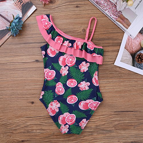 Image of iEFiEL Kids Girls One-Piece Swan /Lemon Printed Swimsuit Todder Hawaii Ruffled Swimwear Bathing Suit