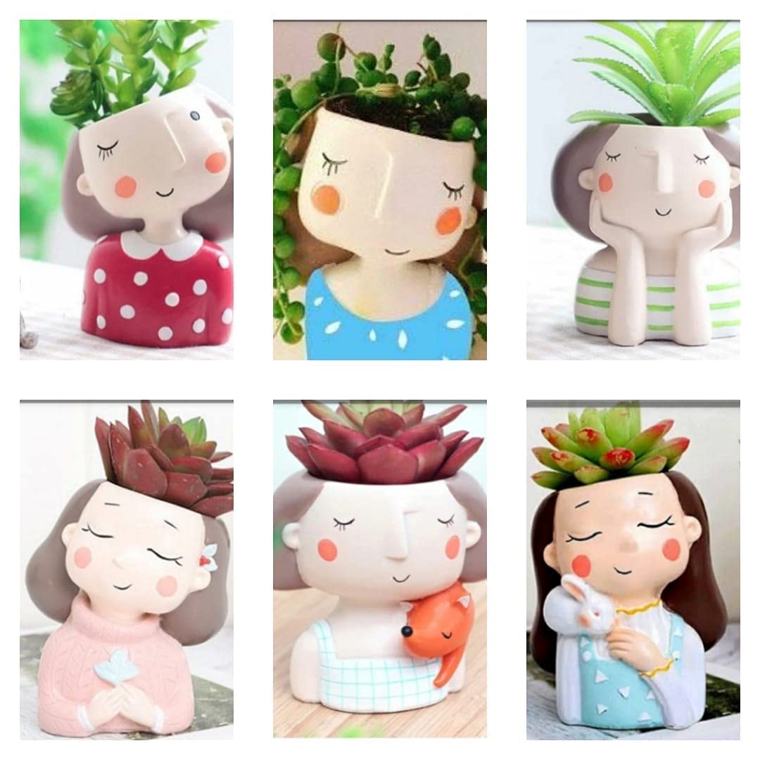 Sovincraft Handcrafted Resin Cute Girls Pack of 6 Creative Succulent Planter Ornamental Flower/Planting Pots for Home and Garden Without Plant - Pack of 6, R29 (B09VL32HZ5) Amazon Price History, Amazon Price Tracker