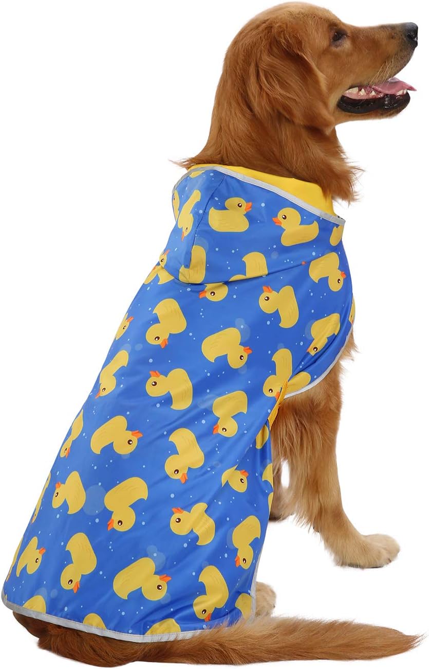 HDE Reversible Dog Raincoat Hooded Slicker Poncho Rain Coat Jacket for Small Medium Large Dogs Ducks Yellow - L